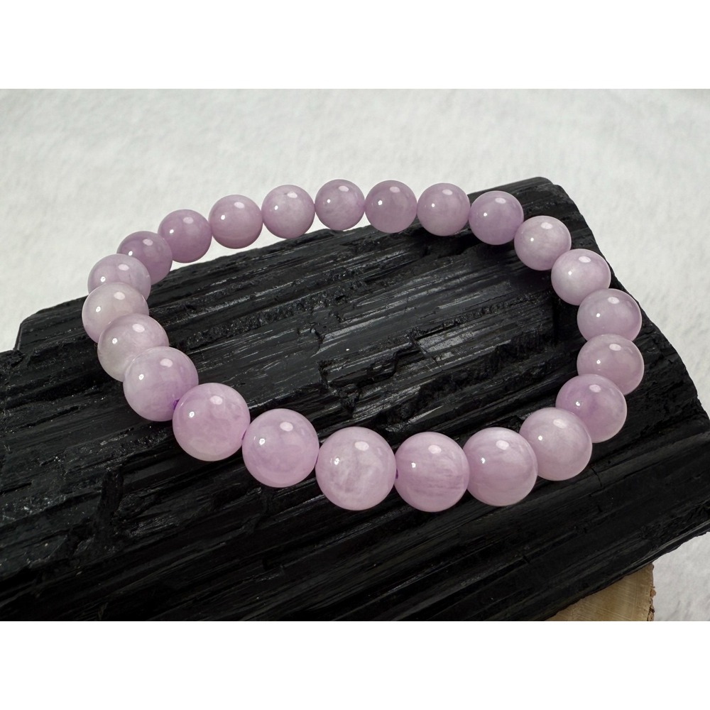 Kunzite Crystal 8mm Beaded Stretch Bracelet 6.5"